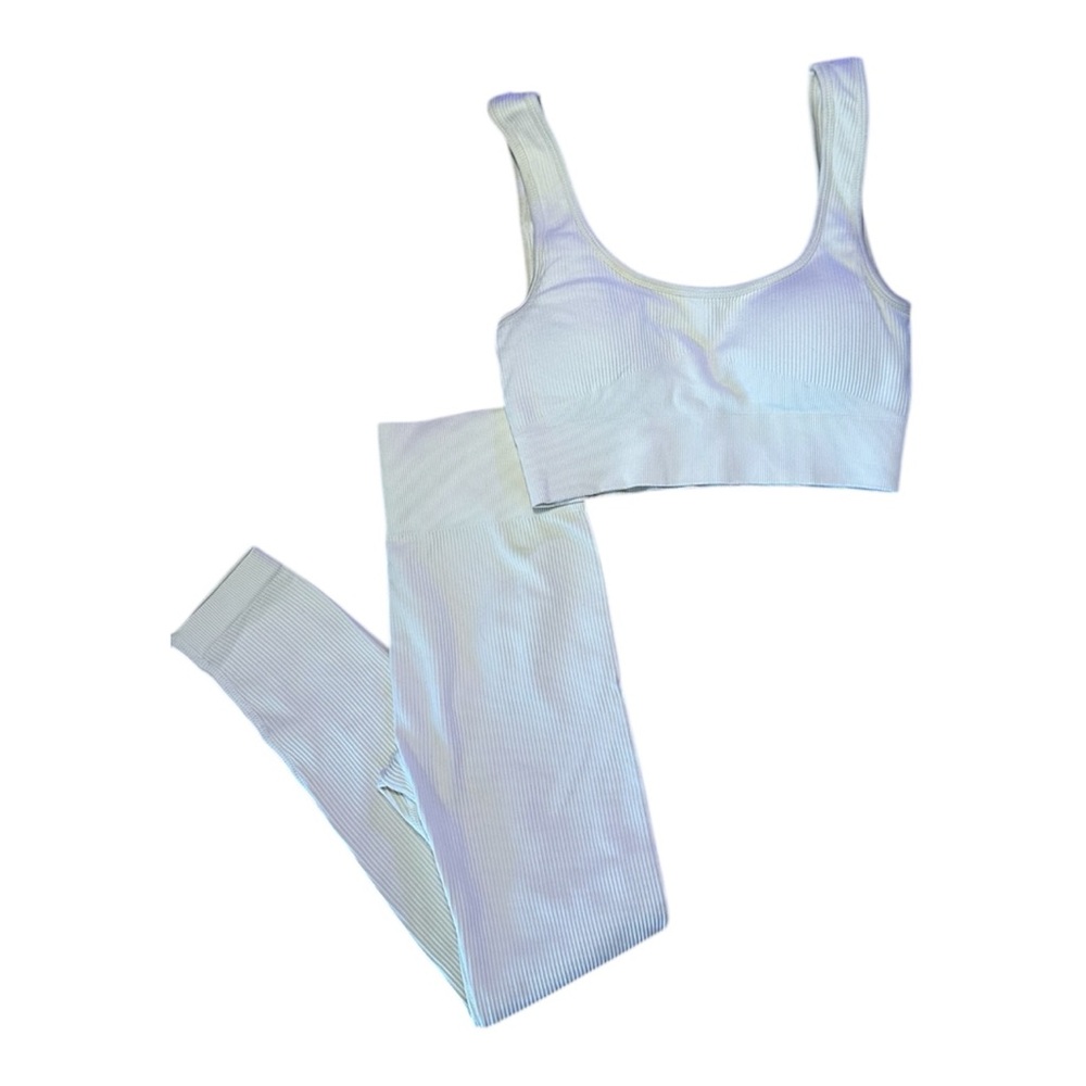 Cream Ribbed Women’s Workout Set